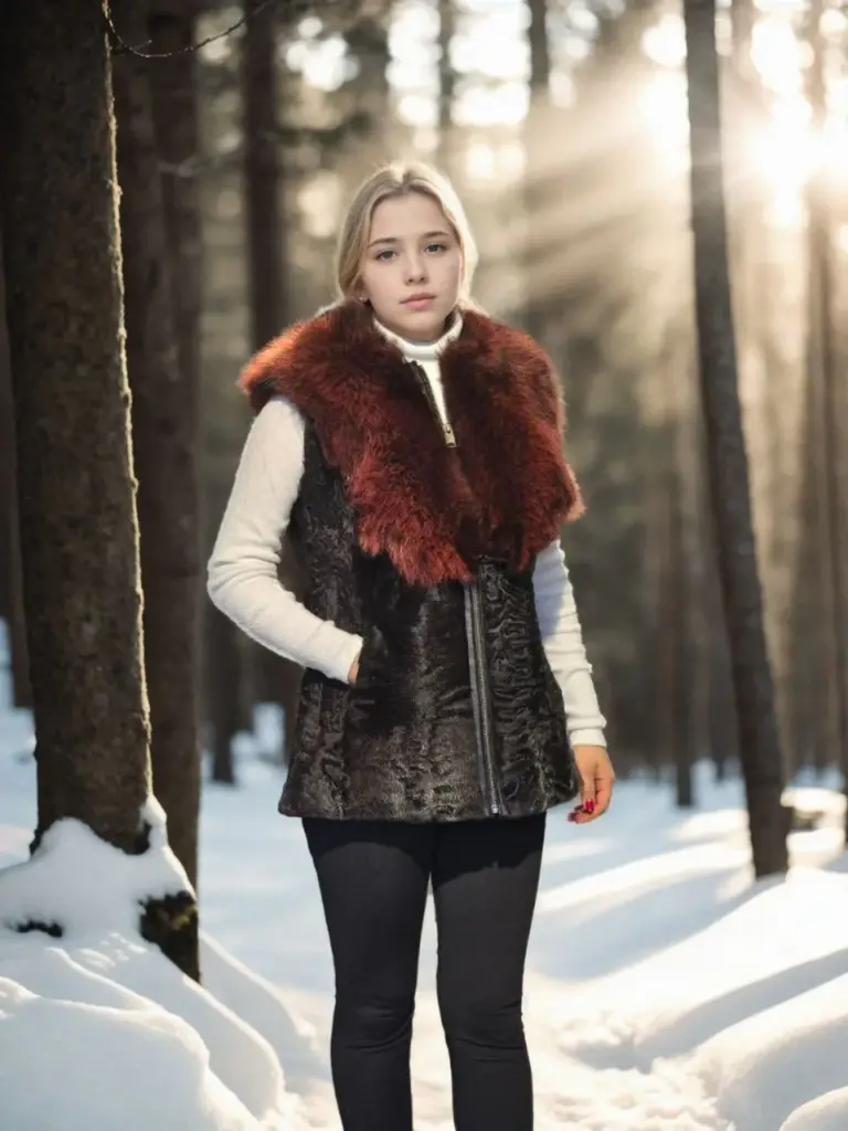 Premium Doğal Kolsuz Kürk - Siyah