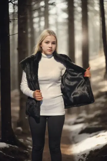 Premium Doğal Kolsuz Kürk - Siyah