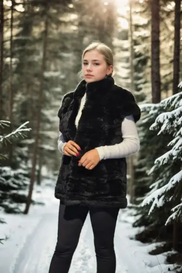 Premium Doğal Kolsuz Kürk - Siyah