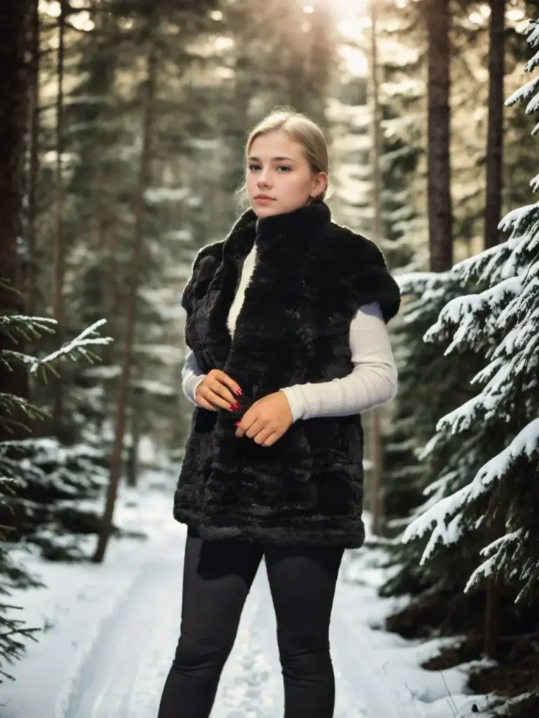 Premium Doğal Kolsuz Kürk - Siyah