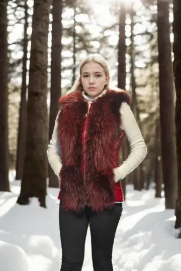 Premium Doğal Kürk Kolsuz Yelek - Fuşya