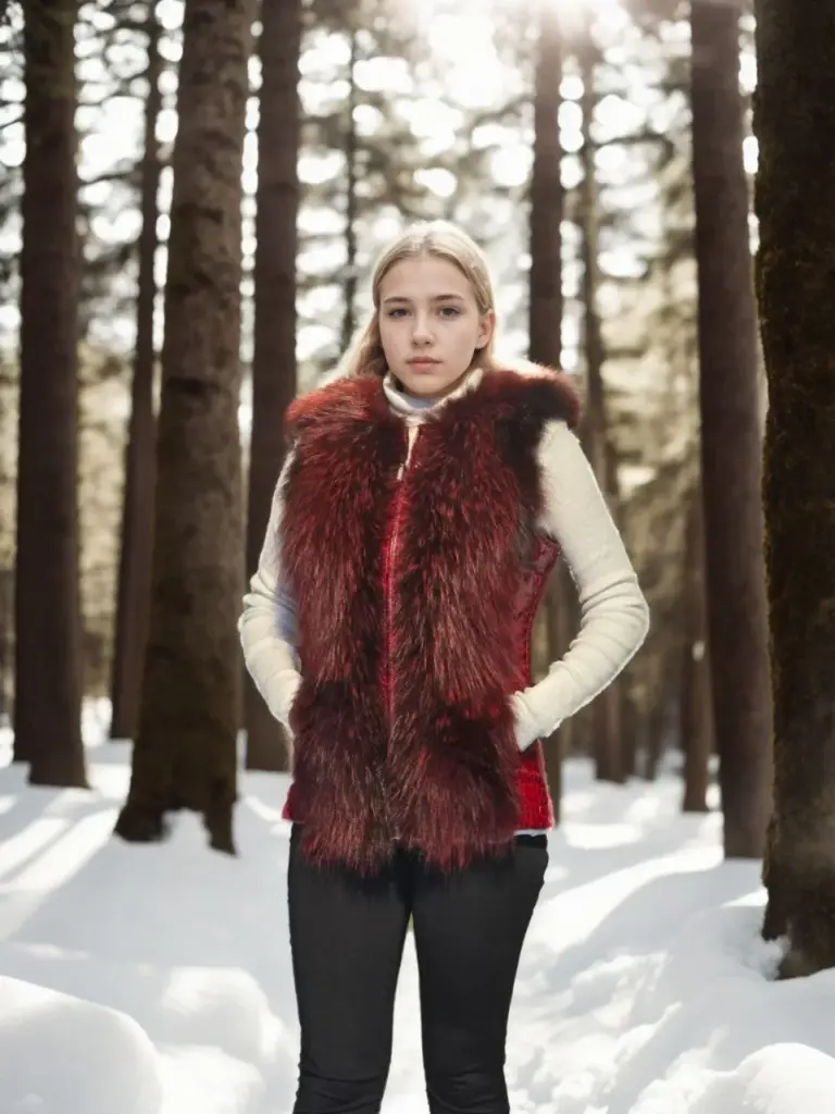 Premium Doğal Kürk Kolsuz Yelek - Fuşya