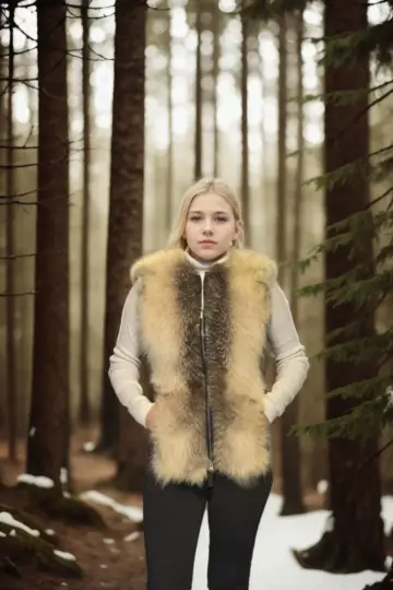 Premium Doğal Kürk Kolsuz Yelek - Fuşya