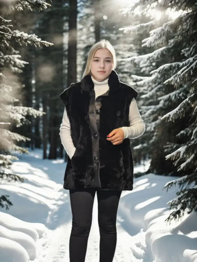 Premium Doğal Kürk Kolsuz Yelek - Siyah