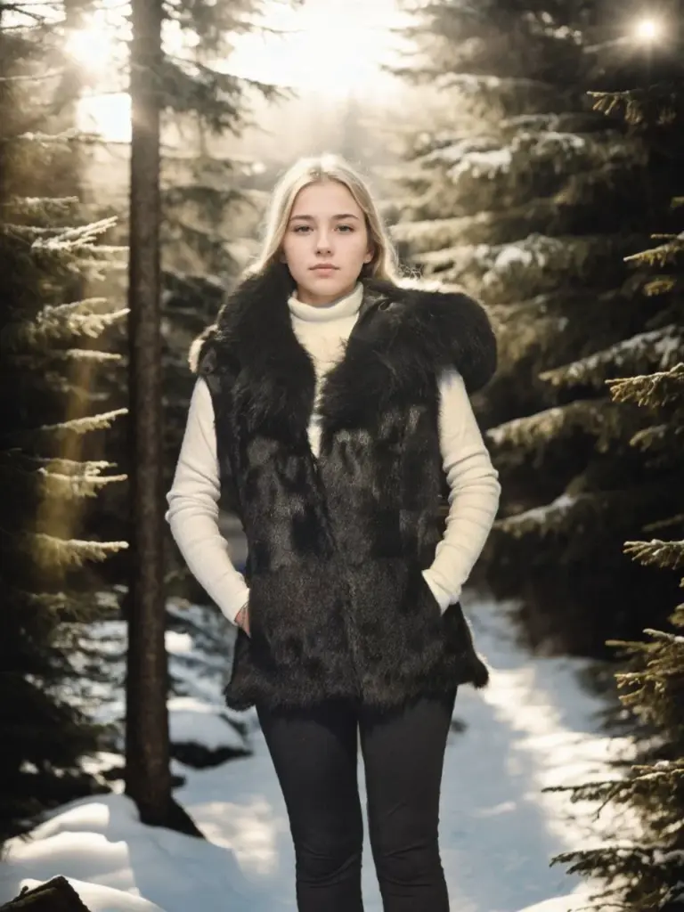 Premium Doğal Kürk Kolsuz Kapüşonlu Yelek - Siyah