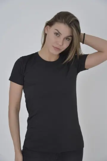 Omuz Fileli T-Shirt Kısa Kol Bisiklet Yaka Slimfit Tişört  - Siyah