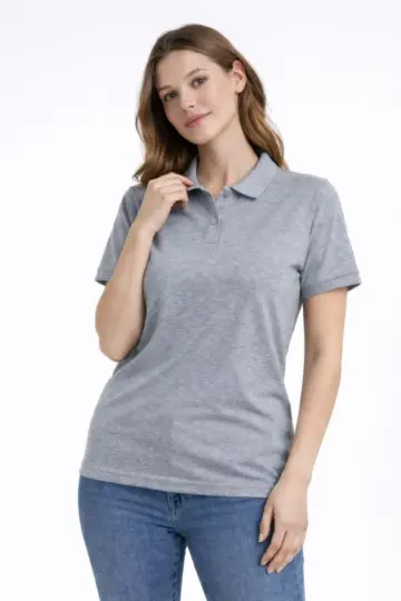 Polo Yaka Tişört Pike Kumaş Kısa Kol Regular Fit Yazlık T-Shirt - Gri