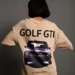 Oversize Tişört Golf GTI Retro Araba Baskılı T-shirt - Bej