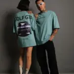 Oversize Tişört Golf GTI Retro Araba Baskılı T-shirt- Mint Yeşili
