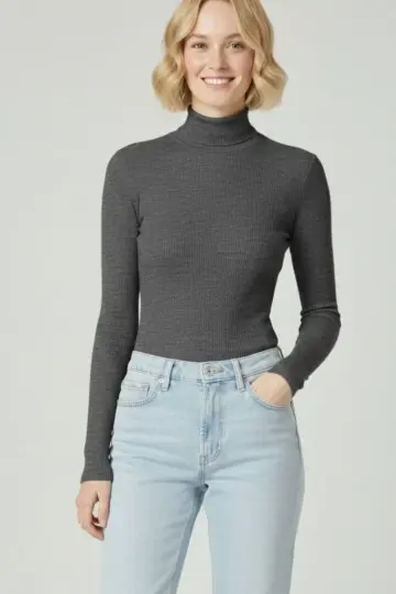 Tam Boğazlı Fitilli Likrali Kaşkorse Slimfit Badi  - Antrasit