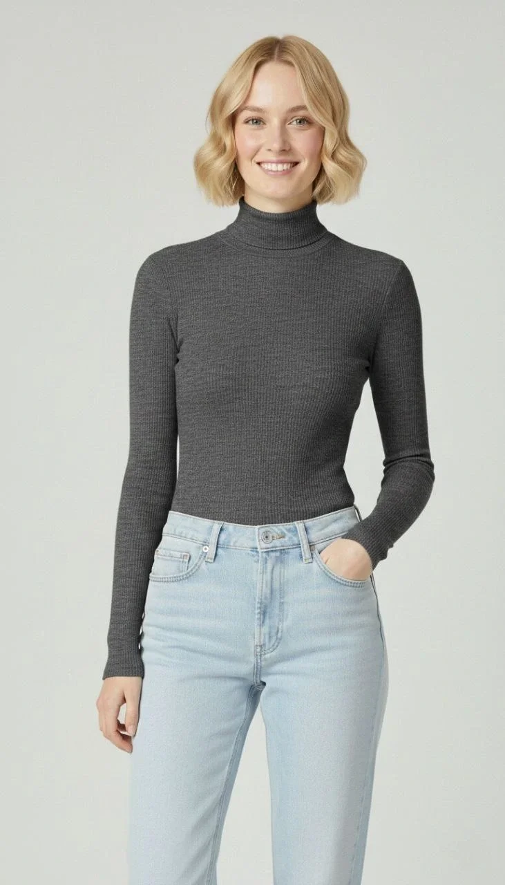 Tam Boğazlı Fitilli Likrali Kaşkorse Slimfit Badi  - Antrasit