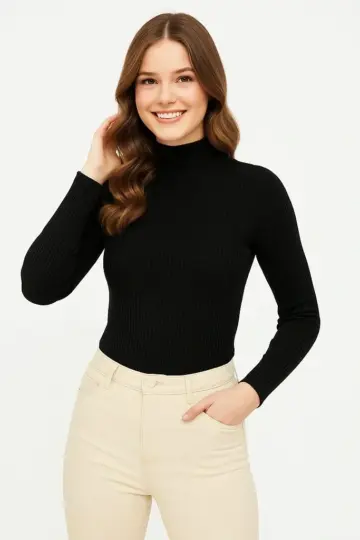 Tam Boğazlı Fitilli Likrali Koşkorse Badi - Siyah