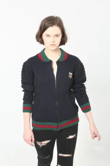 Tam Fermuarlı Triko Hırka - Lacivert