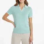 Yazlık Dokuma Triko Tişört Düğmesiz Polo Yaka Kısa Kol T-Shirt - Mint Yeşili