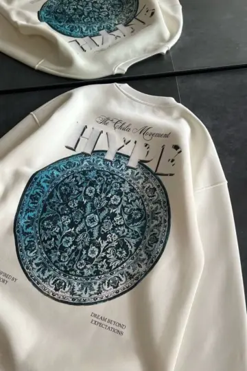 3 İplik Pamuklu Bisiklet Yaka Baskılı SweatShirt - Beyaz