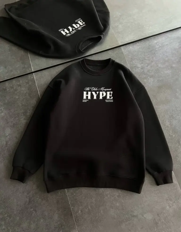 3 İplik Pamuklu Bisiklet Yaka Baskılı SweatShirt - Siyah