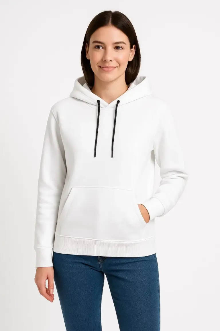 Kapüşonlu Kanguru Cepli 3 İplik Pamuklu Oversize Hoodie Sweatshirt - Beyaz