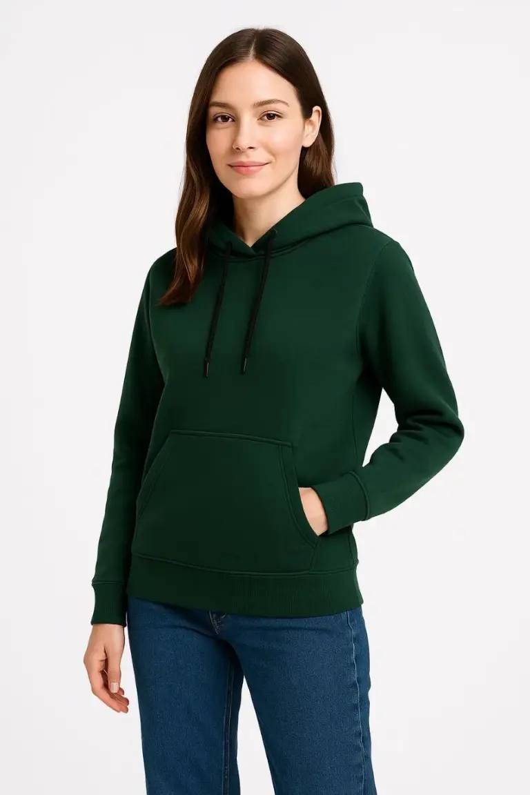 3 İplik Pamuklu Kapüşonlu Kanguru Cepli Sweatshirt hoodie - Haki