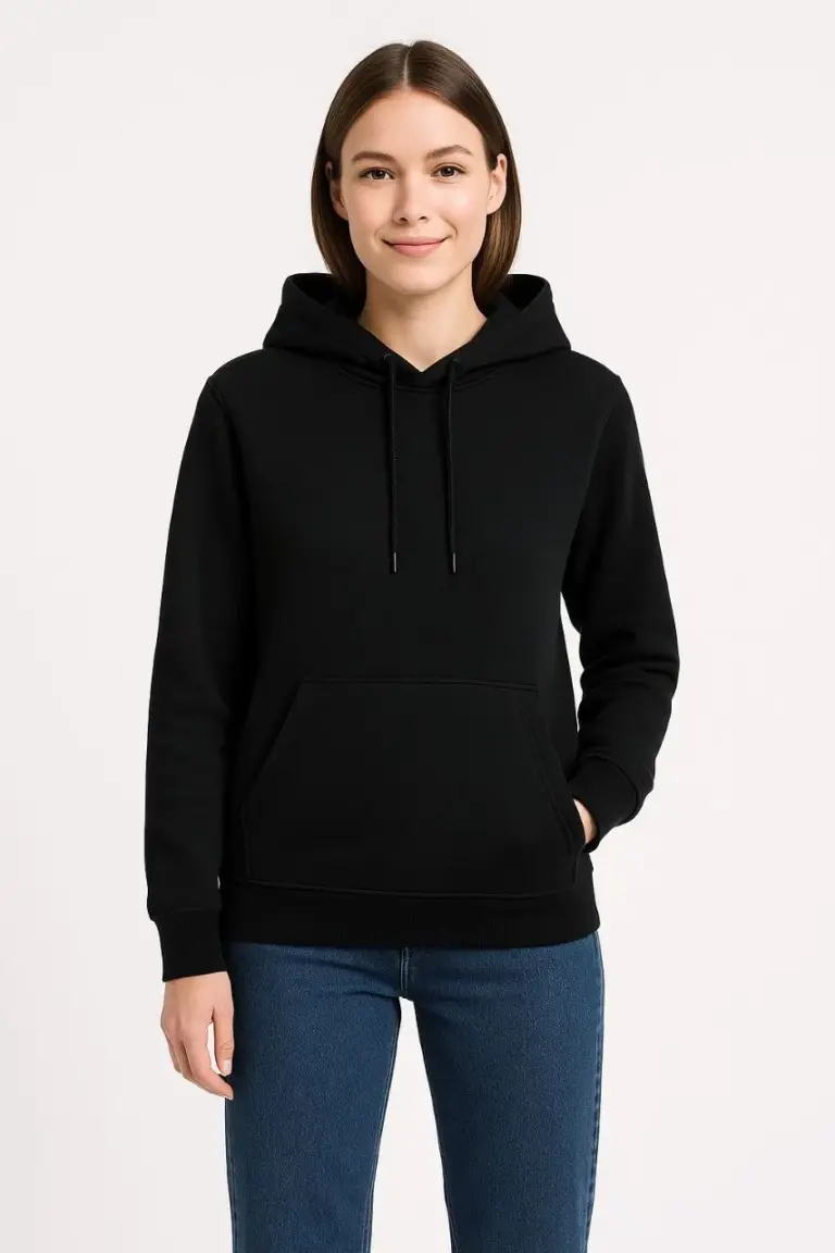 3 İplik Pamuklu Kapüşonlu Kanguru Cepli Sweatshirt hoodie - Siyah