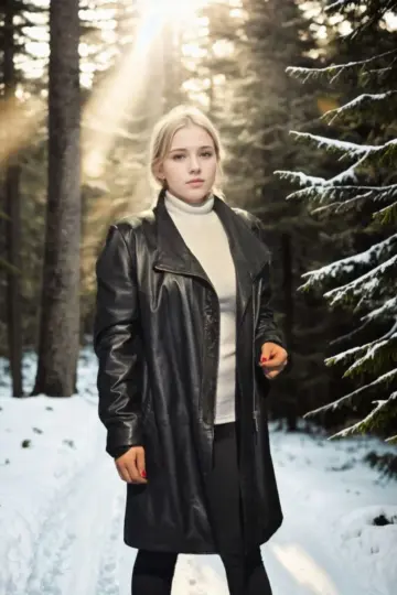 Premium Doğal Kürk Uzun Kollu Deri Ceket - Siyah