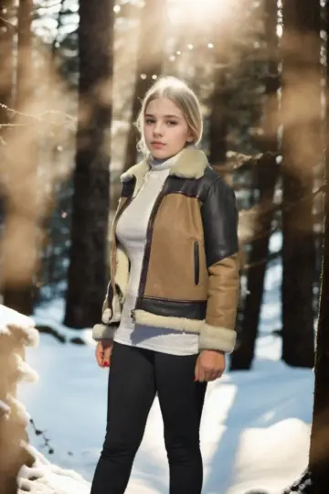 Premium Doğal Uzun Kollu Yakalı Kürk - Kahve