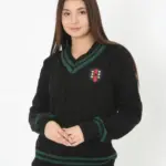 V Yaka Örgülü Kazak - Siyah