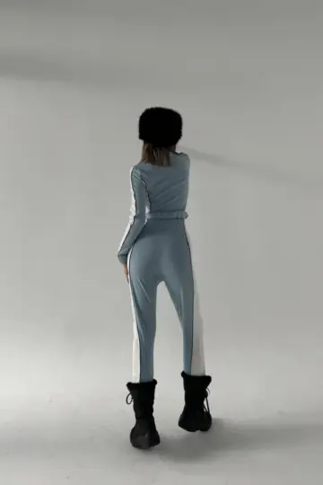 Kemer Detaylı Fermuarlı Tulum - Bebek Mavisi