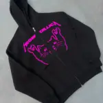 3 plik Kışlık Baskılı Fermuarlı Kapüşonlu Hırka - Siyah