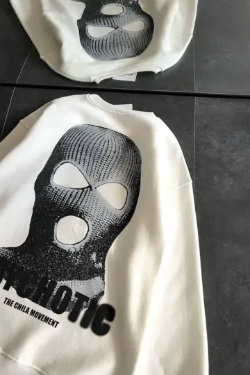 3 iplik Kışlık Bisiklet Yaka Baskılı SweatShirt - Beyaz