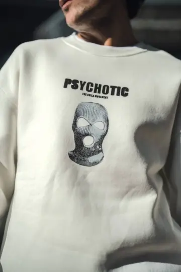 3 iplik pamuklu Kışlık Bisiklet Yaka Baskılı SweatShirt - Beyaz