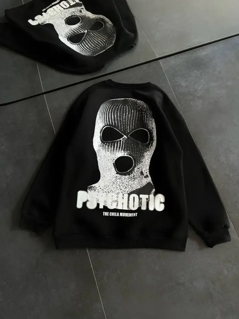 3 iplik Kışlık Bisiklet Yaka Baskılı SweatShirt - Siyah