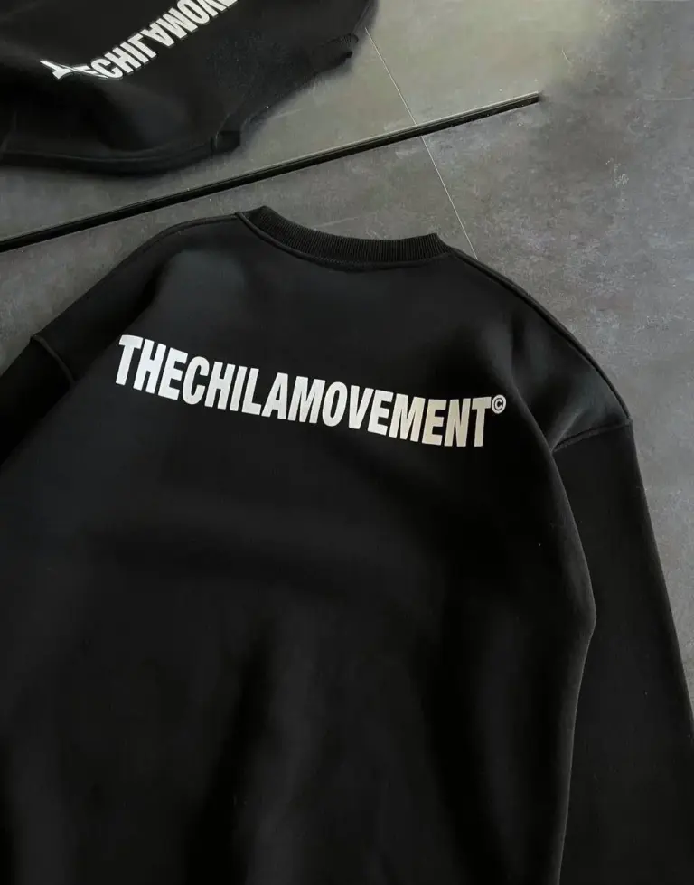 3 iplik Kışlık pamuklu Bisiklet Yaka Oversize Baskılı SweatShirt - Siyah