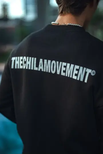 3 iplik Pamuklu Bisiklet Yaka Oversize Baskılı SweatShirt - Siyah