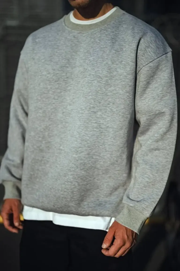 Kışlık Bisiklet Yaka 3 İplik Basic SweatShirt - Gri