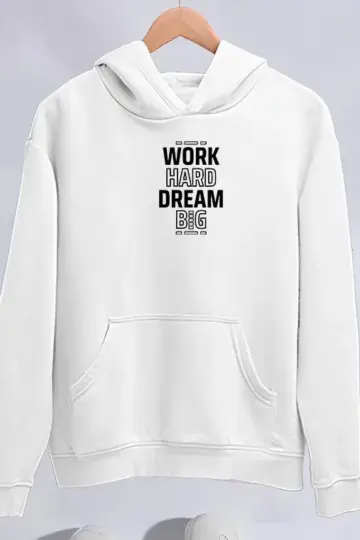 Oversize Kapüşonlu Cepli Baskılı 3 İplik Pamuklu Hoodie Sweatshirt - Beyaz