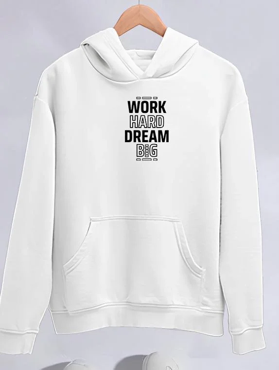 Oversize Kapüşonlu Cepli Baskılı 3 İplik Pamuklu Hoodie Sweatshirt - Beyaz