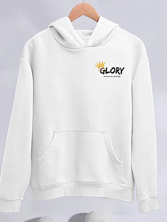 Oversize Kapüşonlu Kanguru Cepli Baskılı 3 İplik Pamuklu Sweatshirt Hoodie -   Beyaz