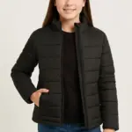 Kız Çocuk Şişme İçi Elyaflı Fermuarlı Cepli Mont Su İtici Ceket -  Siyah