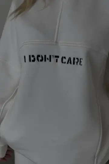 Nakış İşlemeli 3 İplik Pamuklu Sweat Alt-Üst Takım- Beyaz