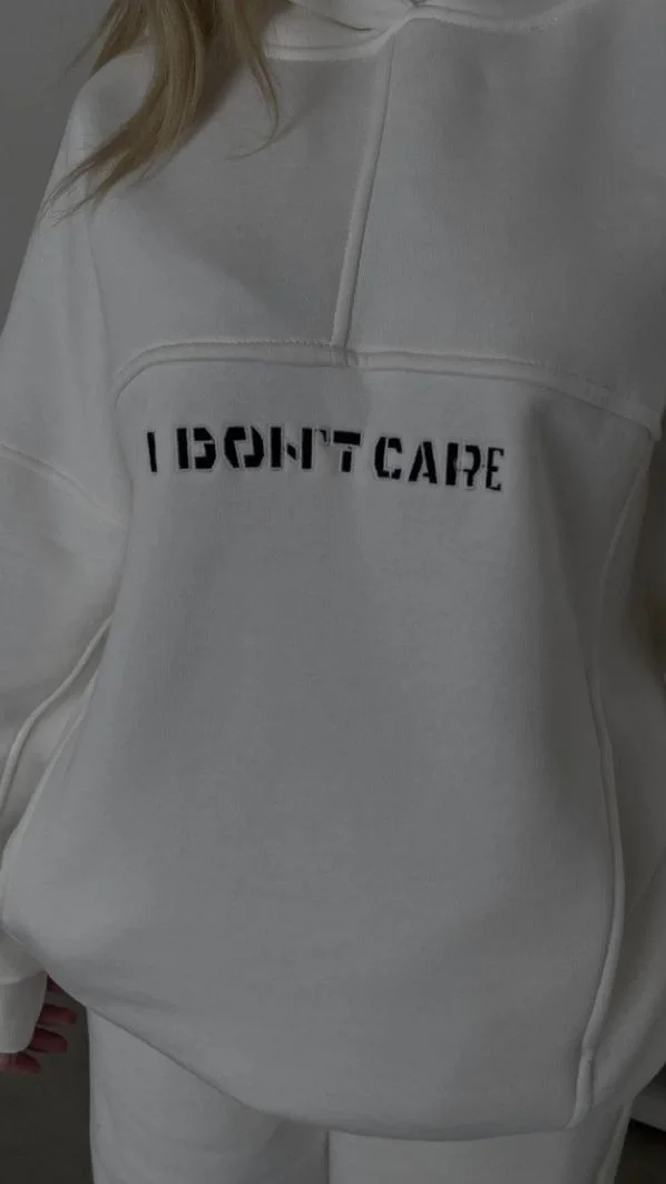 Nakış İşlemeli 3 İplik Pamuklu Sweat Alt-Üst Takım- Beyaz