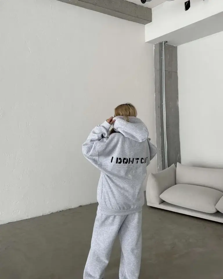 Nakış İşlemeli 3 İplik Pamuklu Sweat Alt-Üst Takım- Gri