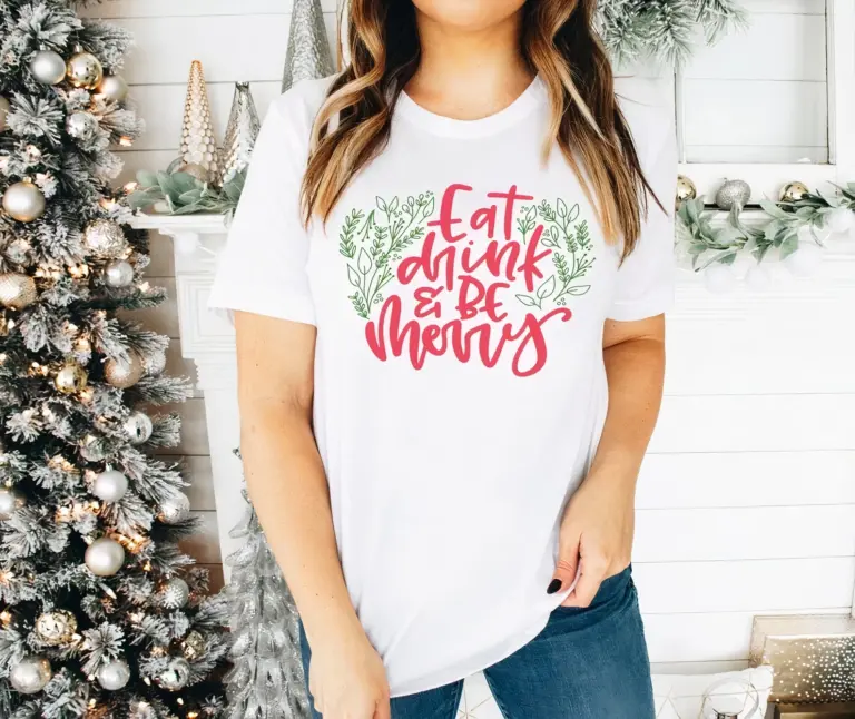 Yılbaşı Tişört Noel İçin Kısa kol T-shirt - Beyaz