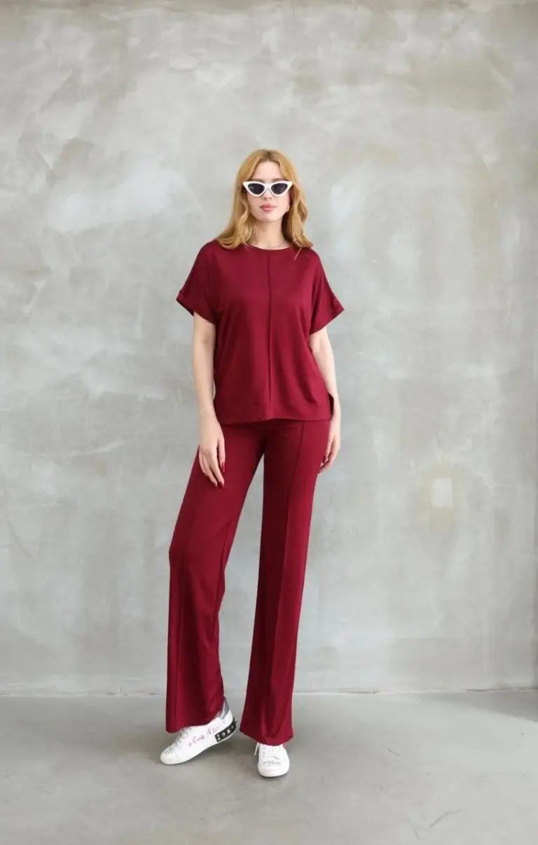 Osy Modal Yumuşak dokulu Bisiklet Yaka Kısa Kollu Alt-Üst Takım - Bordo