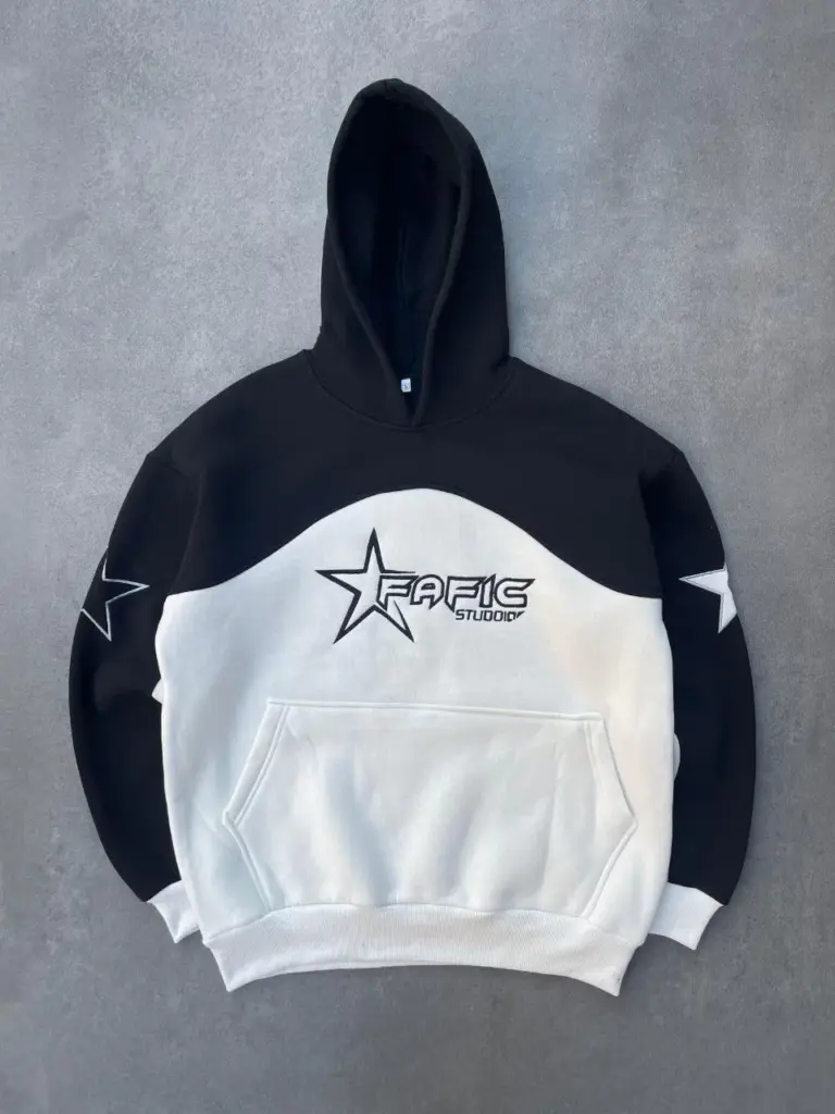 3 İplik Pamuklu Parçalı Nakış İşlemelı Kapüşonlu SweatShirt Hoodie - Siyah