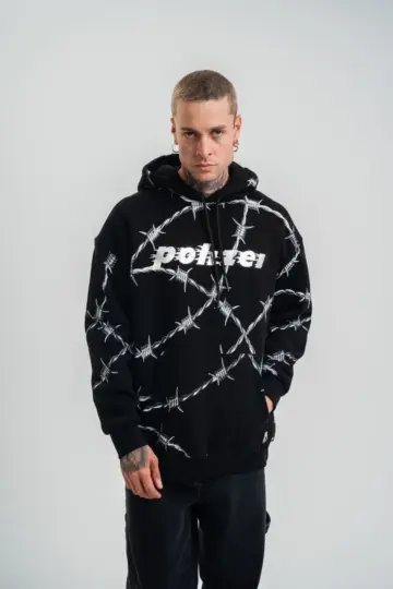 Kapüşonlu Varak ve Pano Baskılı Hoodie  SweatShirt- Siyah