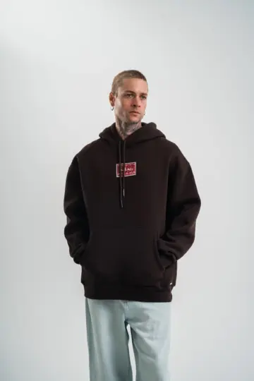 Nakışlı Kapüşonlu Oversize 3 İplik Pamuklu SweatShirt Hoodie - Siyah