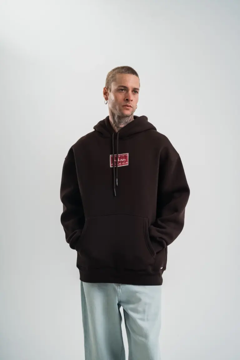 Nakışlı Kapüşonlu Oversize 3 İplik Pamuklu SweatShirt Hoodie - Siyah