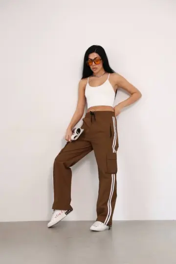 Praşut Kargo Cepli Baggy Eşofman Alt pantolon - Kahve
