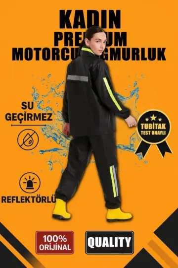Premium Motorcu Kurye Yağmurluk Takım Su Geçirmez PVC Reflektörlü Siyah