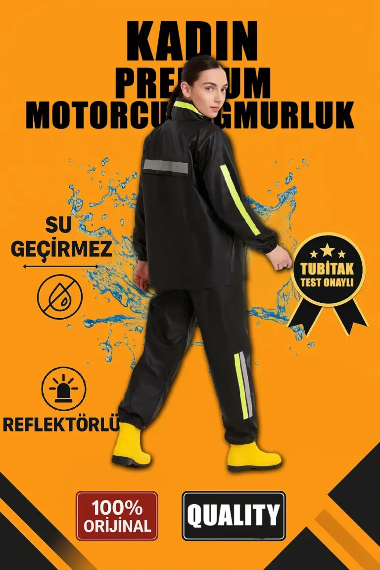 Premium Motorcu Kurye Yağmurluk Takım Su Geçirmez PVC Reflektörlü Siyah